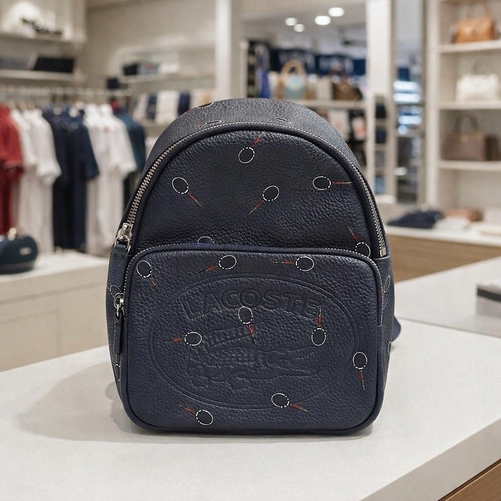 NWOT Lacoste Croco Crew Raquet Print Small Grain‎ Leather Backpack Exclusive